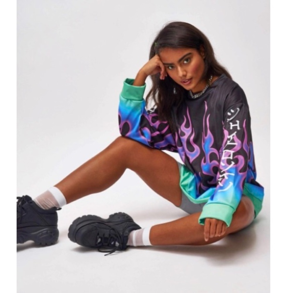 Neon flame print oversized sweatshirt
